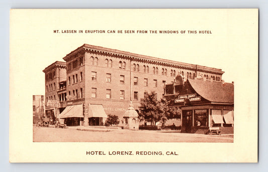 Redding California Hotel Lorenz 1920s Postcard Unposted Divided Back