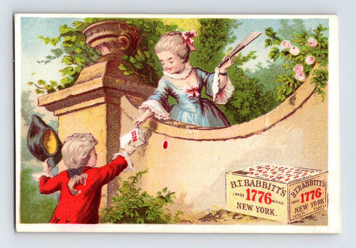 Babbitt’s Best Soap Colonial Children Courting 1890s Trade Card – 3 x 4.5