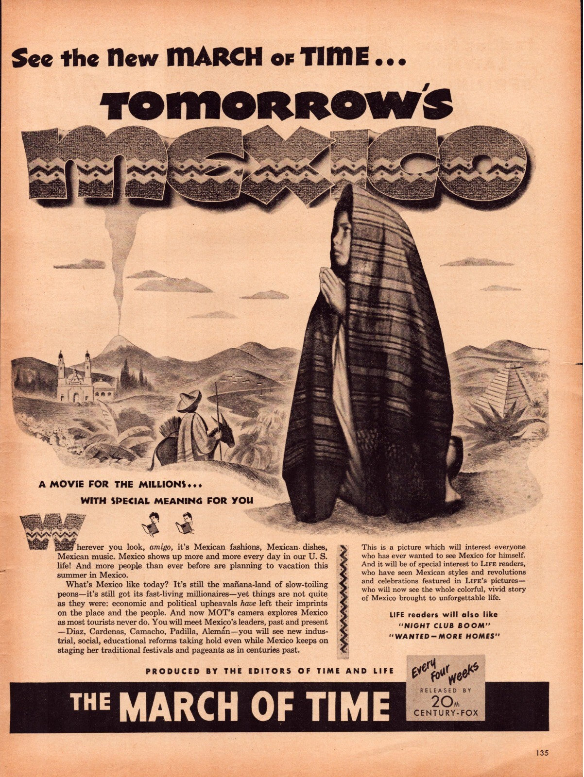 Tomorrow's Mexico 1946 film advertisement March of Time documentary Mexico themed print ad