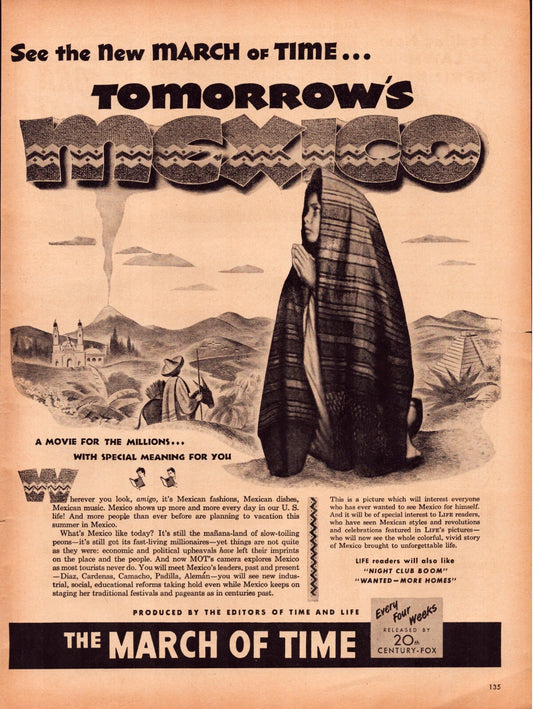 Tomorrow's Mexico 1946 film advertisement March of Time documentary Mexico themed print ad