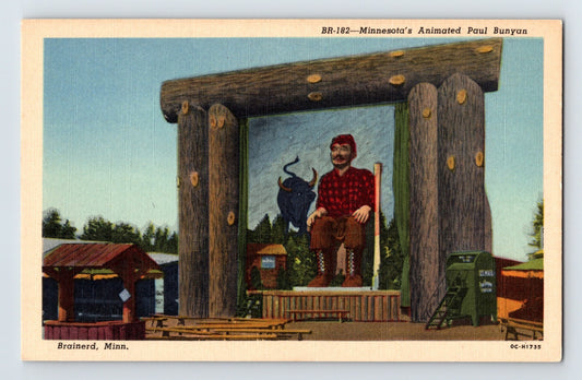Brainerd Minnesota Paul Bunyan Animated 1940s Postcard Unposted Linen