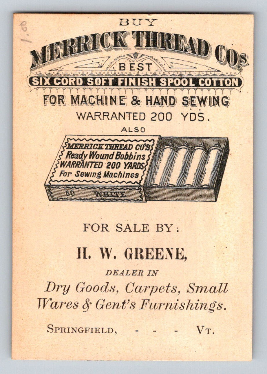 Merrick Sewing Thread 1890s Trade Card Tightrope American Flag - 2.5 x 4