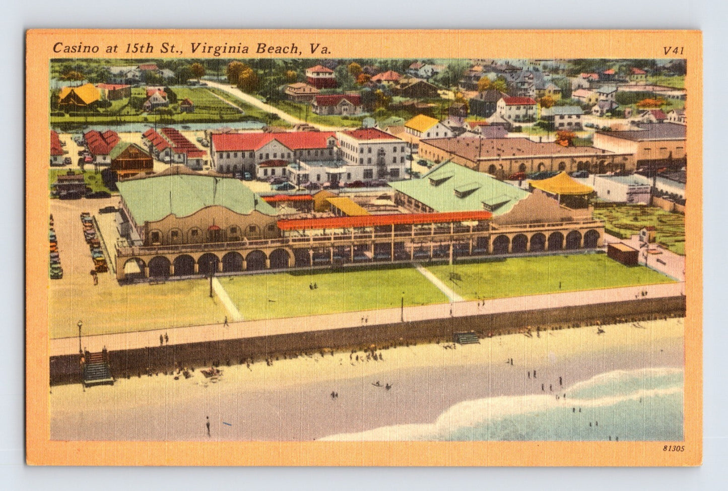 Virginia Beach Virginia 15th Street Casino aerial 1940s postcard