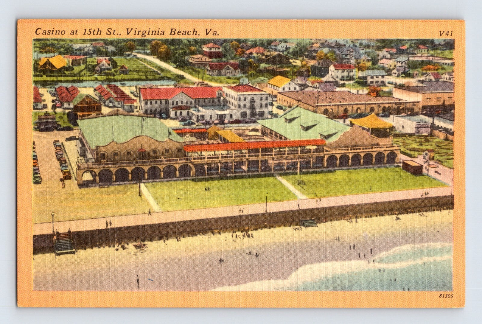 Virginia Beach Virginia 15th Street Casino aerial 1940s postcard