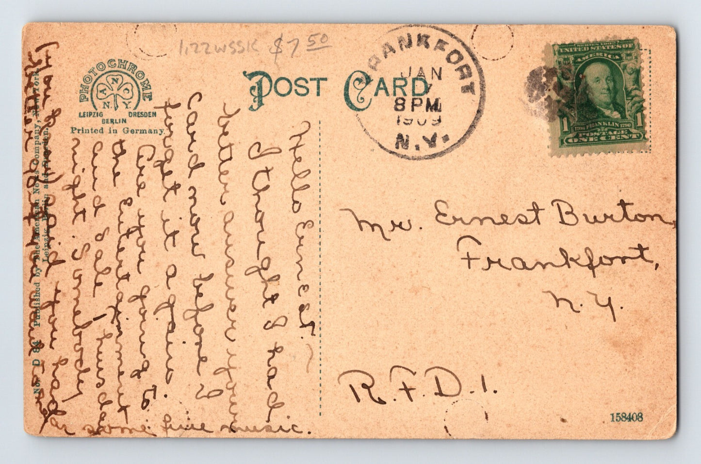 Little Falls New York Gulf Curve Railroad Train 1909 Postcard Posted