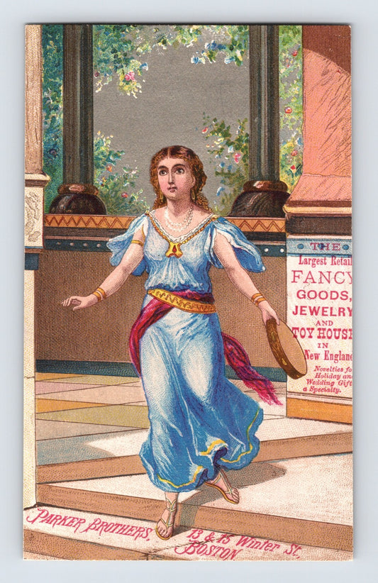 Parker Brothers Boston Massachusetts classical dancer toy house trade card Victorian era