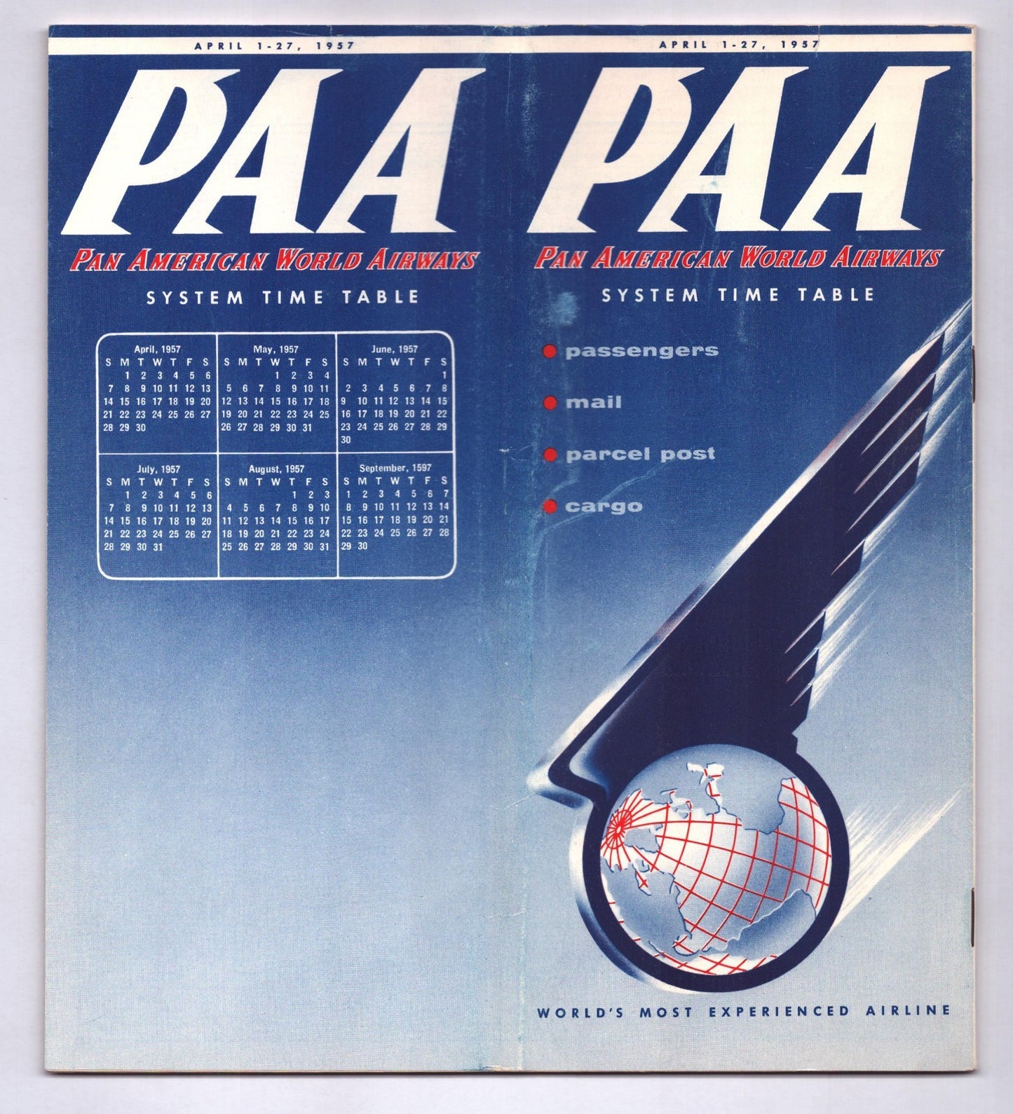 Pan Am PAA 1957 system timetable Super 7 jet airline brochure