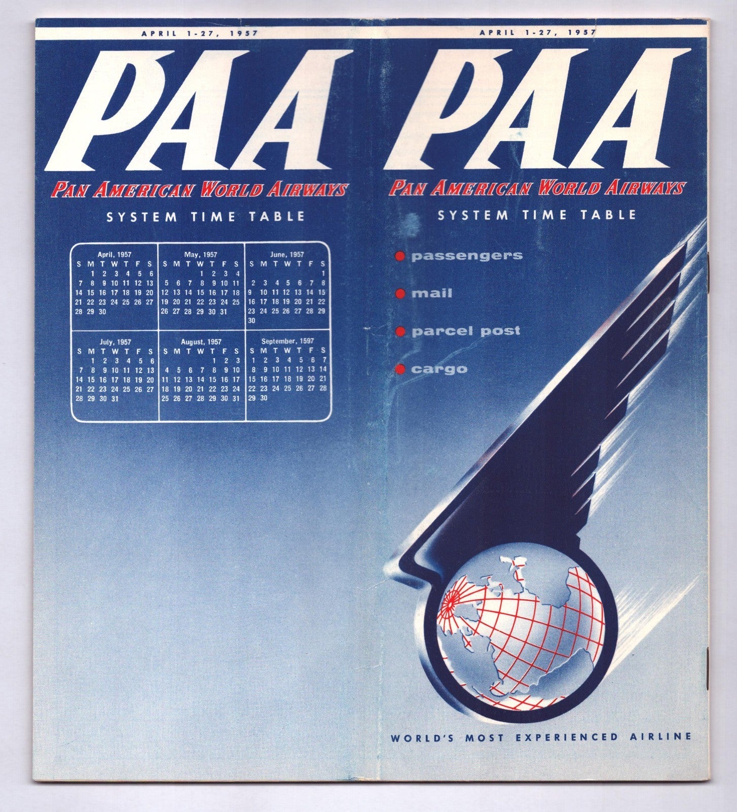 Pan Am PAA 1957 system timetable Super 7 jet airline brochure