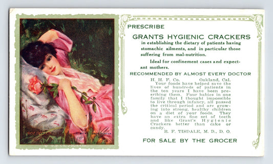 Grants Hygienic Crackers advertising blotter 1920s Oakland California Frederick Duncan pin up illustration