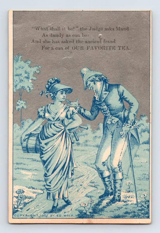 Modesto California Our Favorite Tea Victorian trade card 1890s Judge Maud scene