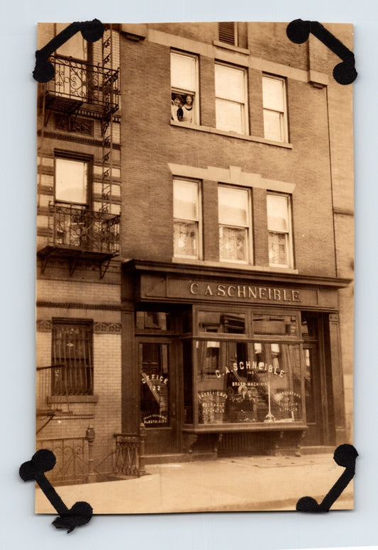 Photo front shows C A Schneible storefront New York City 1920s beer patent display 3 x 5