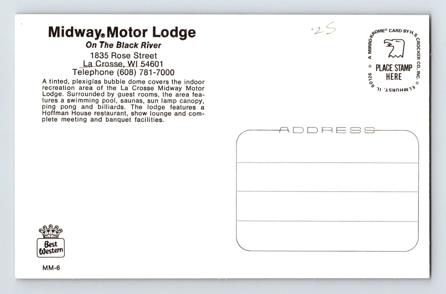 La Crosse Wisconsin Midway Motor Lodge 1980s Postcard Unposted Chrome