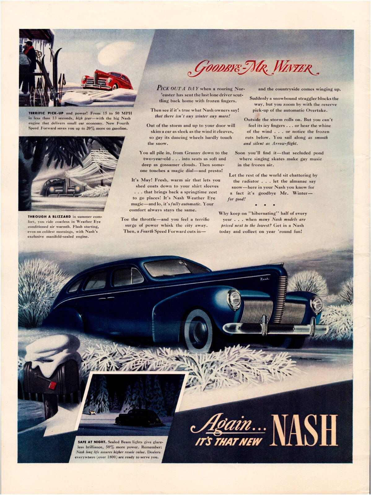 Nash 1939 Winter Snow Full Page Print Ad 10.5 x 13.5