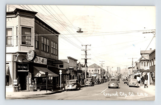 Crescent City California Downtown Bay Bakery Cafe 1949 RPPC Postcard Posted