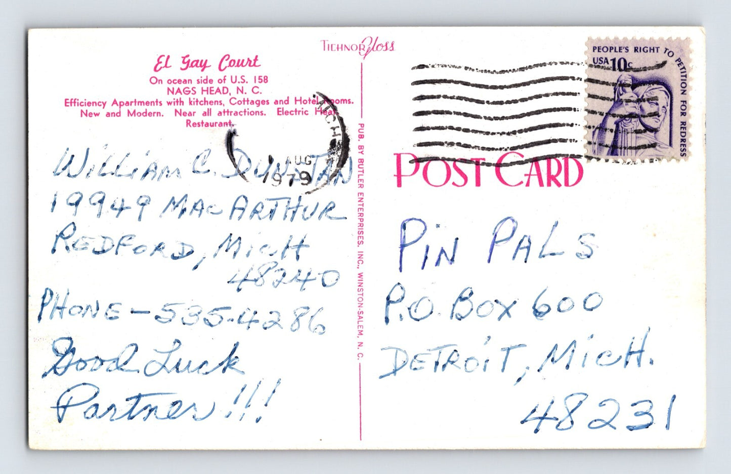 Nags Head North Carolina El Gay Court Motel 1979 Postcard Posted Chrome