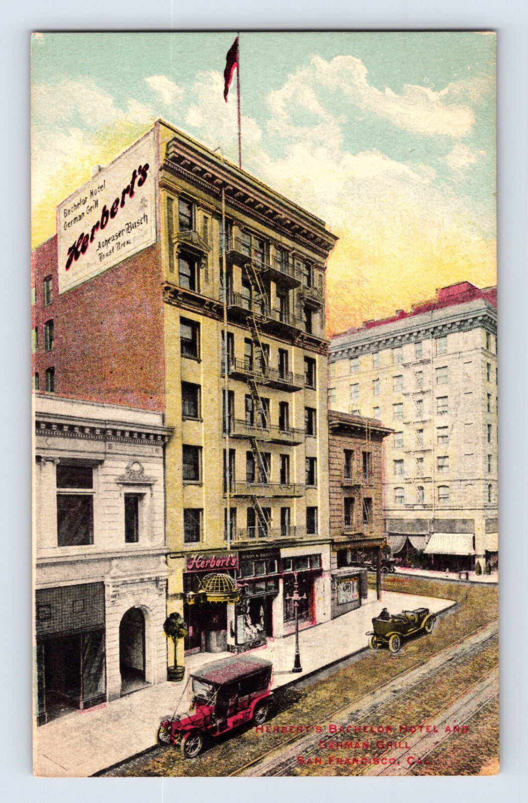San Francisco California Herbert Bachelor Hotel German Grill 1910s Postcard