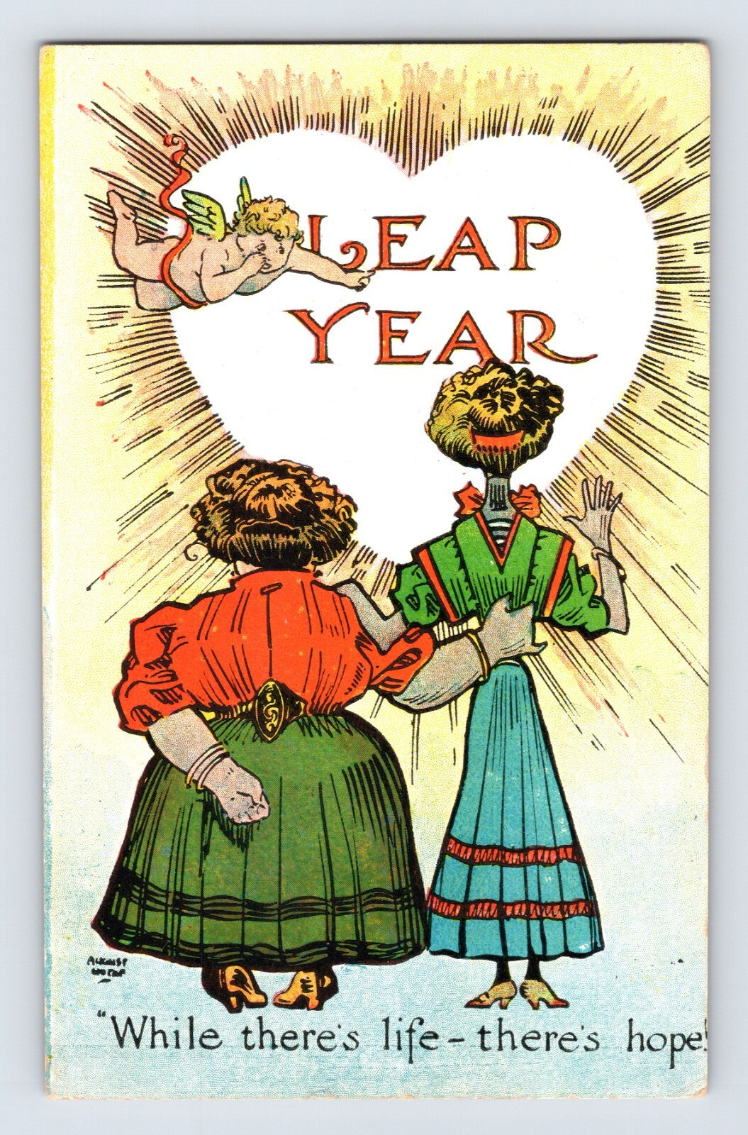 Leap Year Valentine Cupid Ladies Life Hope 1910s Postcard Unposted Divided Back