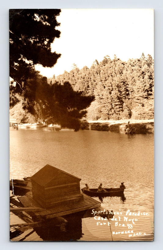 Fort Bragg California Casa Del Noyo lake canoe 1940s real photo postcard