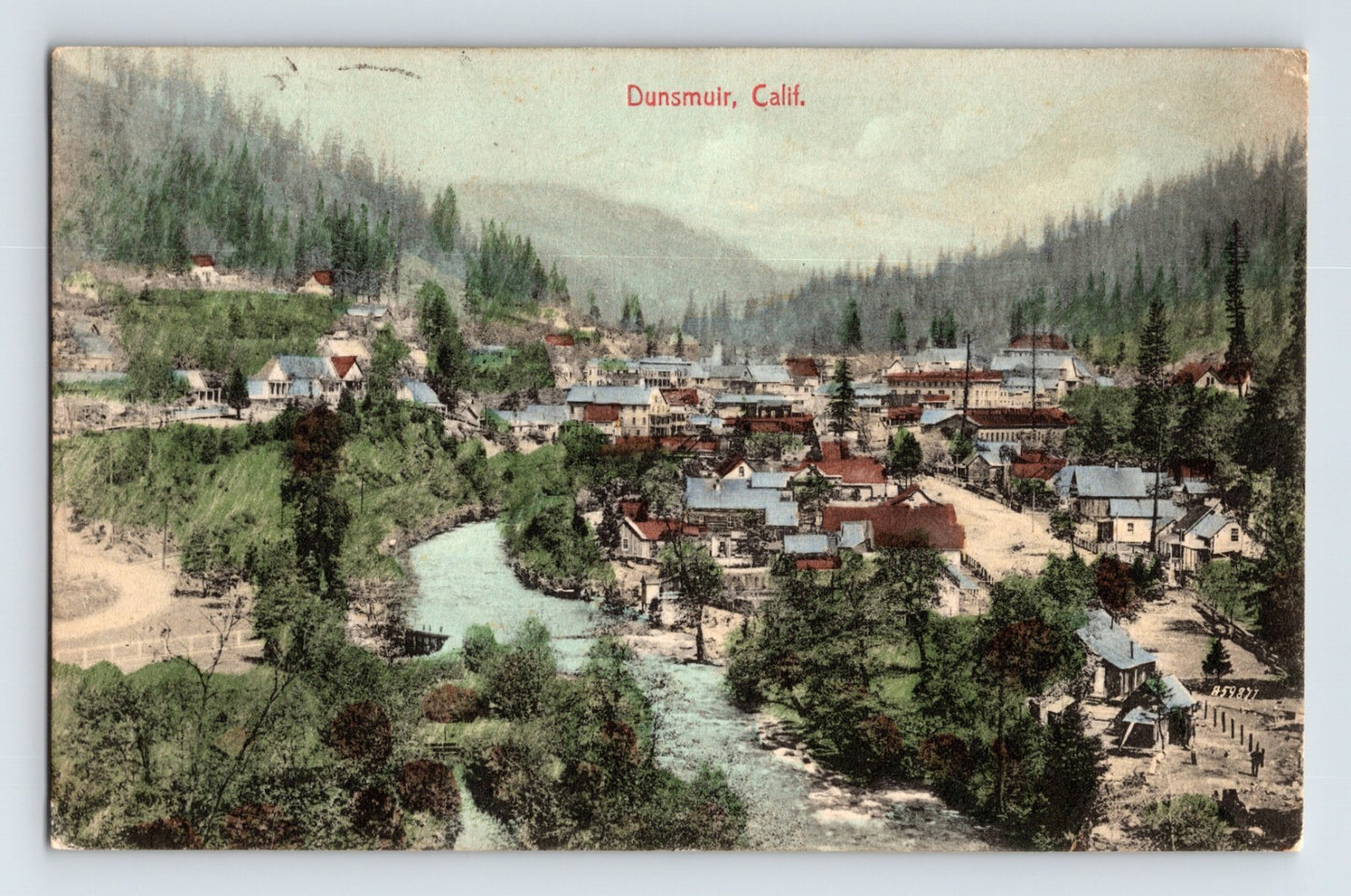 Dunsmuir California Downtown Aerial 1908 Postcard Posted Divided Back