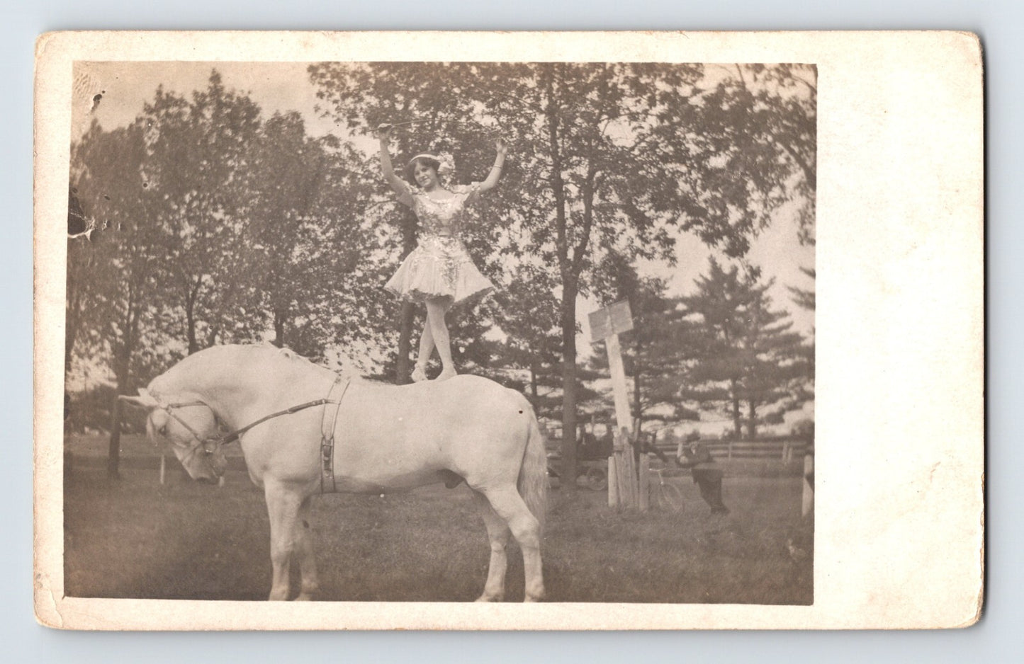 Circus 1910s Postcard RPPC Photo Equestrian Horse Balance Act Woman Performer
