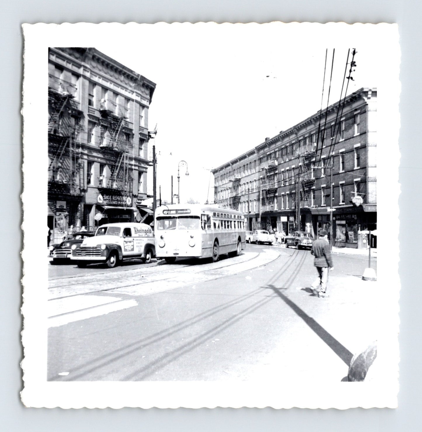 Flushing Avenue Line trolley bus number 3030 turning at St Johns Place and East New York Avenue St Louis Missouri 1960s