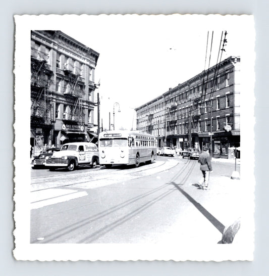 Flushing Avenue Line trolley bus number 3030 turning at St Johns Place and East New York Avenue St Louis Missouri 1960s