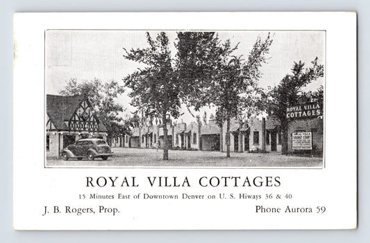 1940s postcard of Royal Villa Cottages motel in Aurora Colorado along US Highways 36 and 40