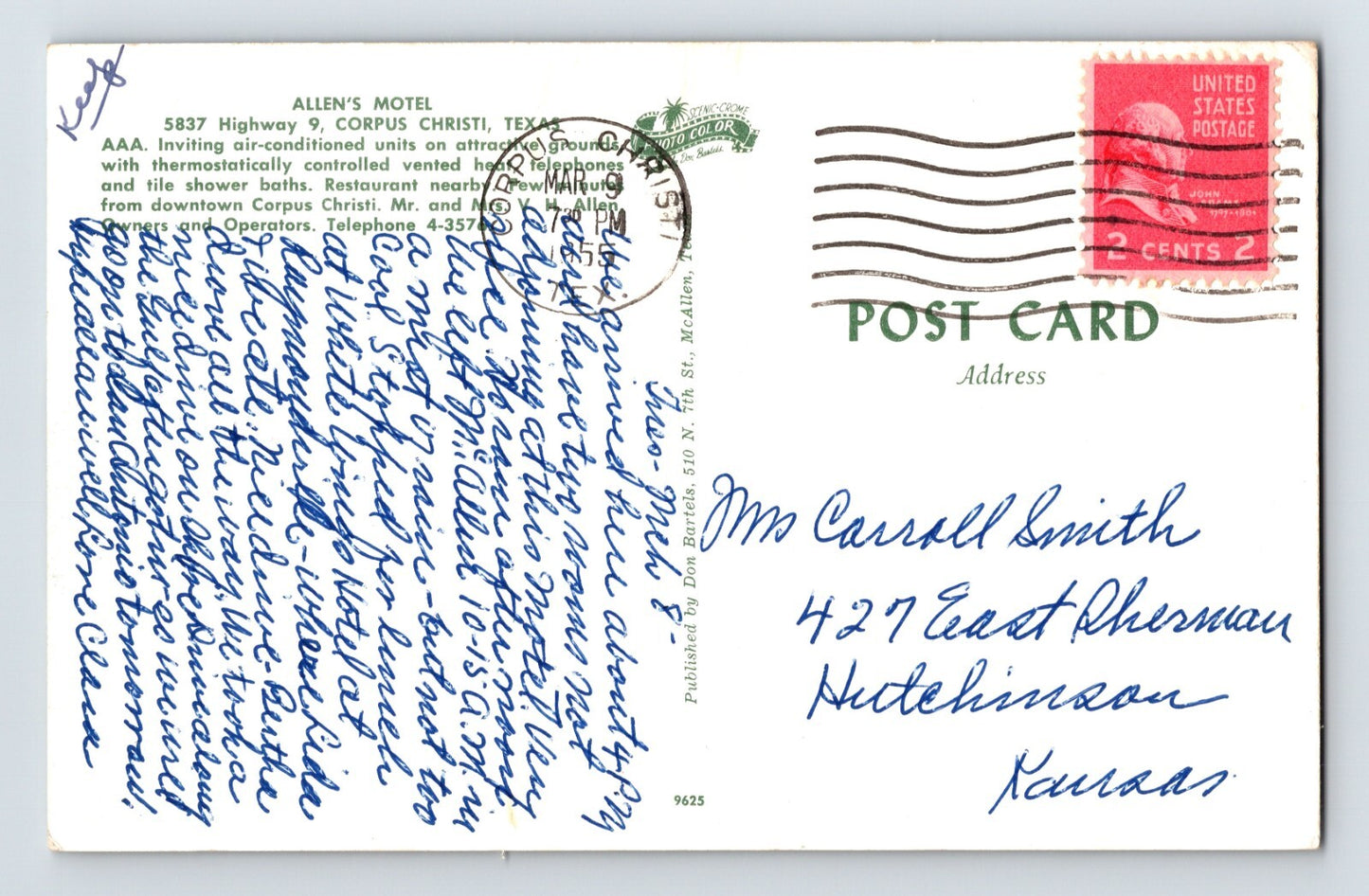 Corpus Christi Texas Allen’s Motel 1955 Postcard Posted Chrome