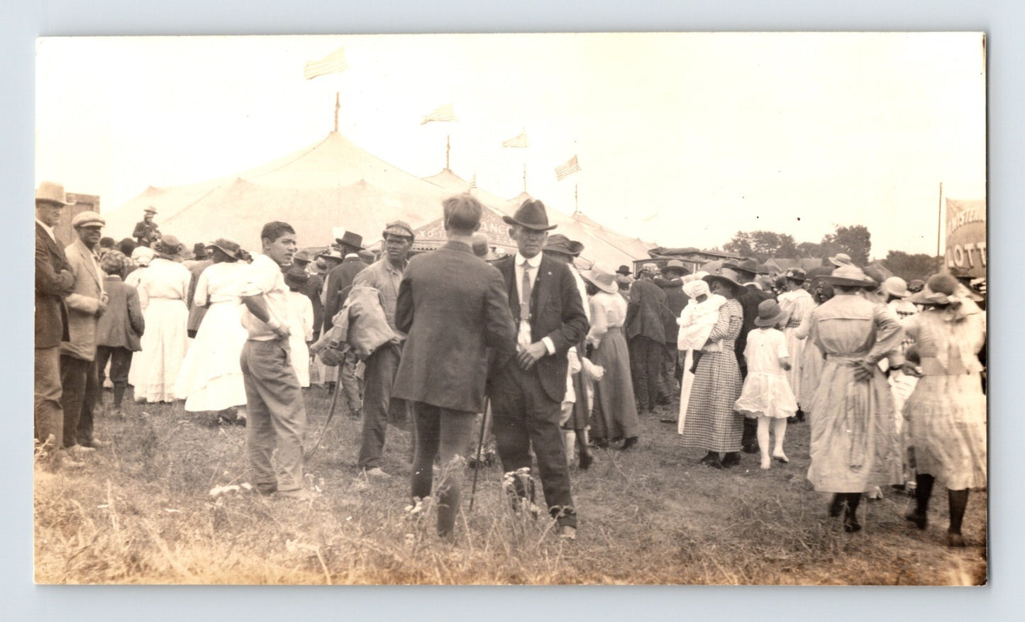 Sun Brothers Circus 1918 crowd gathered outside big top tent with men women and children in period dress