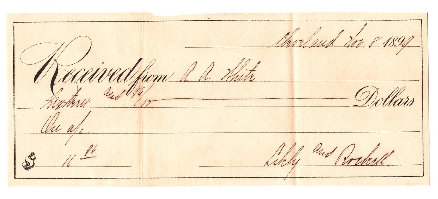 Cleveland Ohio Likly and Rockett Trunk Company receipt envelope 1899 luggage trunk manufacturer