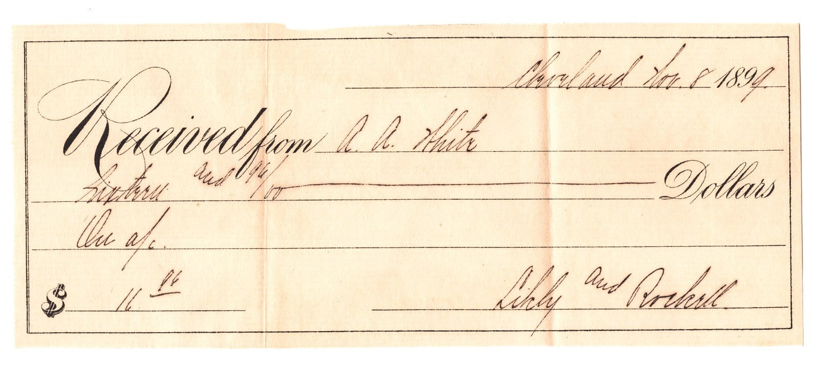 Cleveland Ohio Likly and Rockett Trunk Company receipt envelope 1899 luggage trunk manufacturer