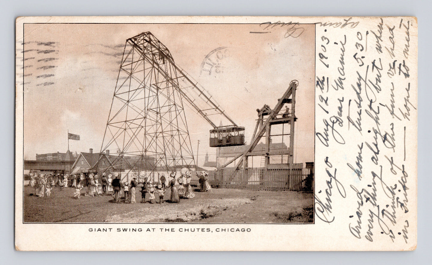 Chicago Illinois Giant Swing Chutes 1903 Postcard Posted Undivided Back