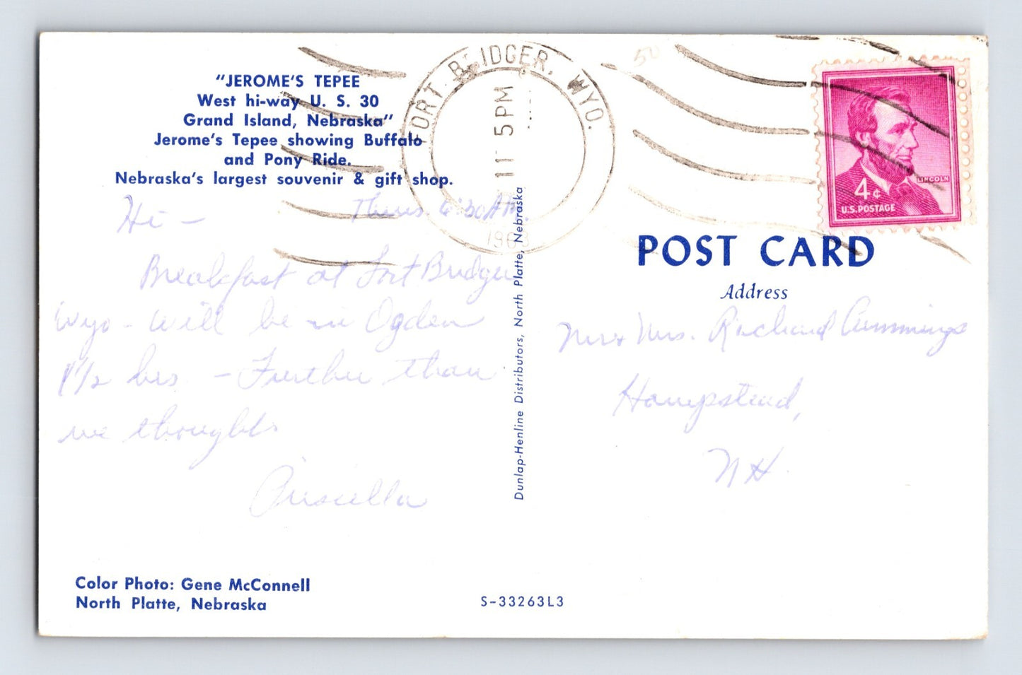 Grand Island Nebraska Jeromes Tepee Texaco Gas Station 1963 Postcard Posted