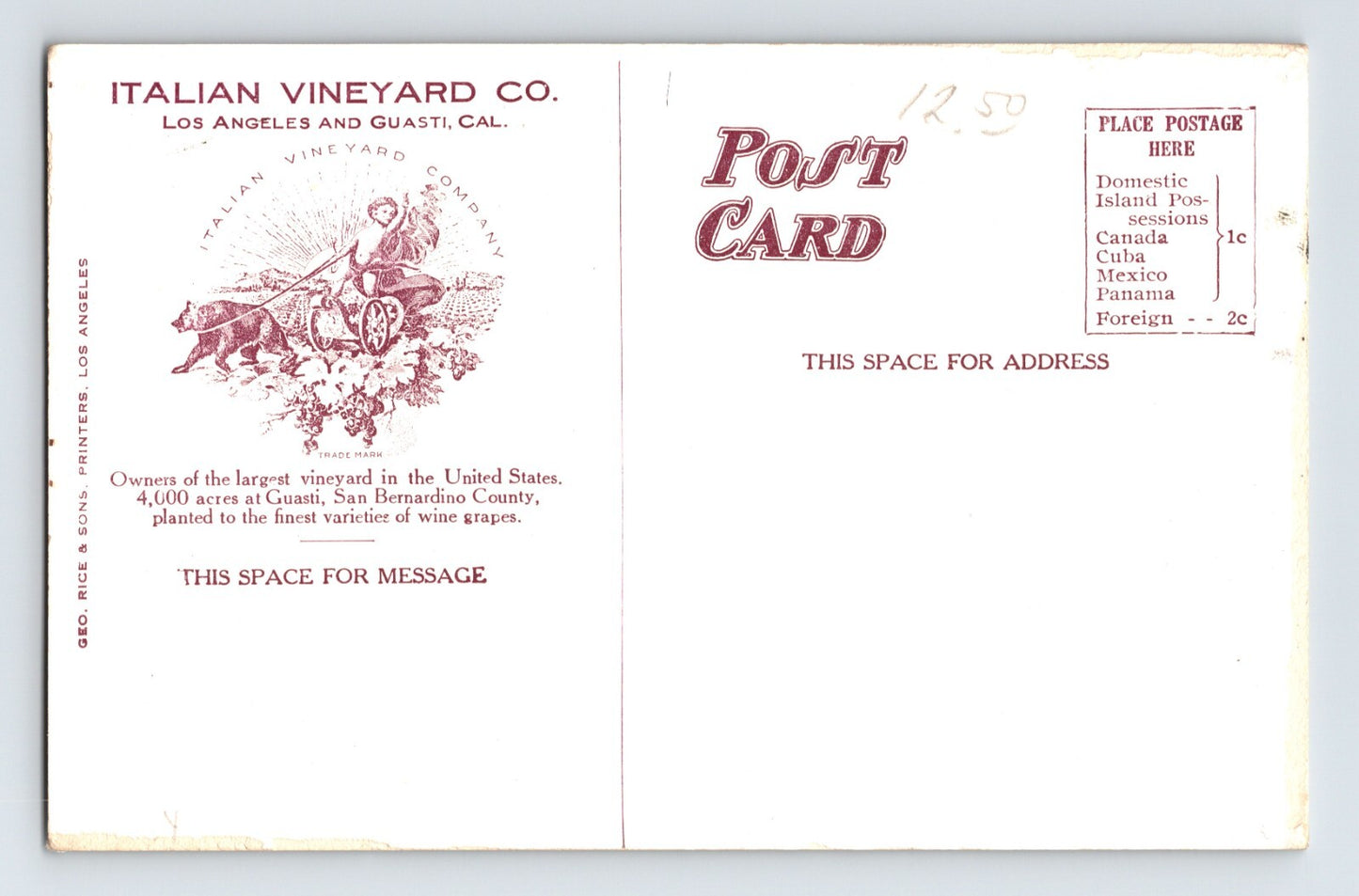 Guasti California Italian Vineyard Company Plant 1910s Postcard Unposted