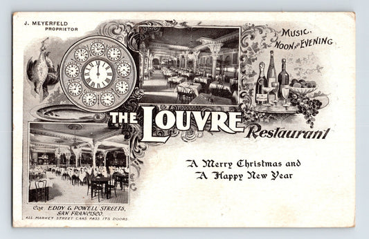 San Francisco California Louvre Restaurant Christmas Pre-1907 Undivided Back Postcard