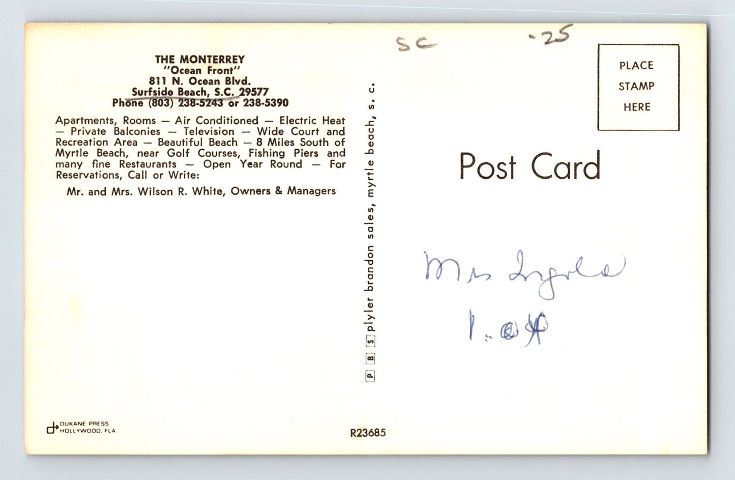 Surfside Beach South Carolina Monterrey Motel Multi View 1960s Postcard Chrome