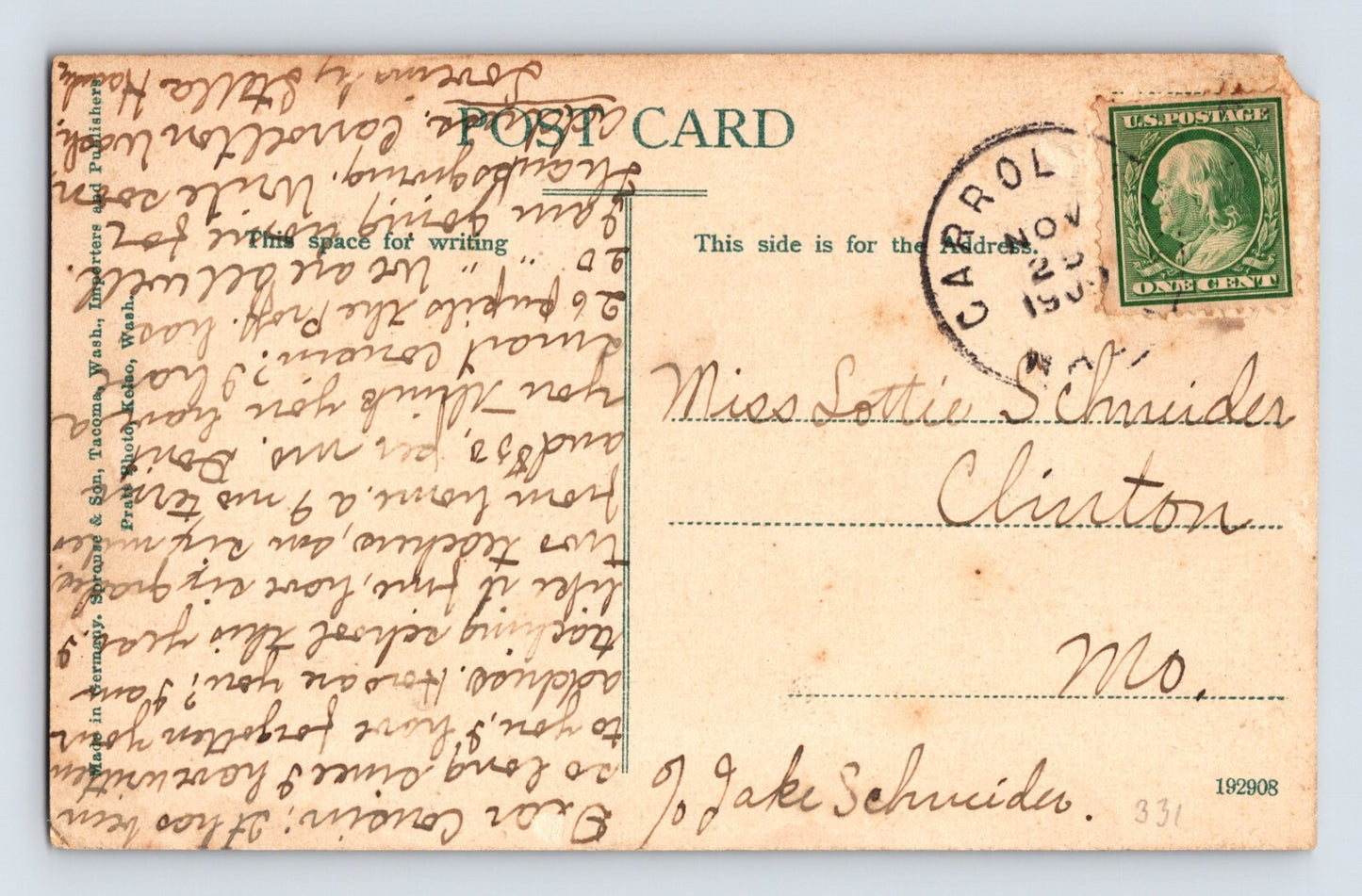 Washington Heisler Logging Railroad Train 1909 Posted Divided Back Postcard