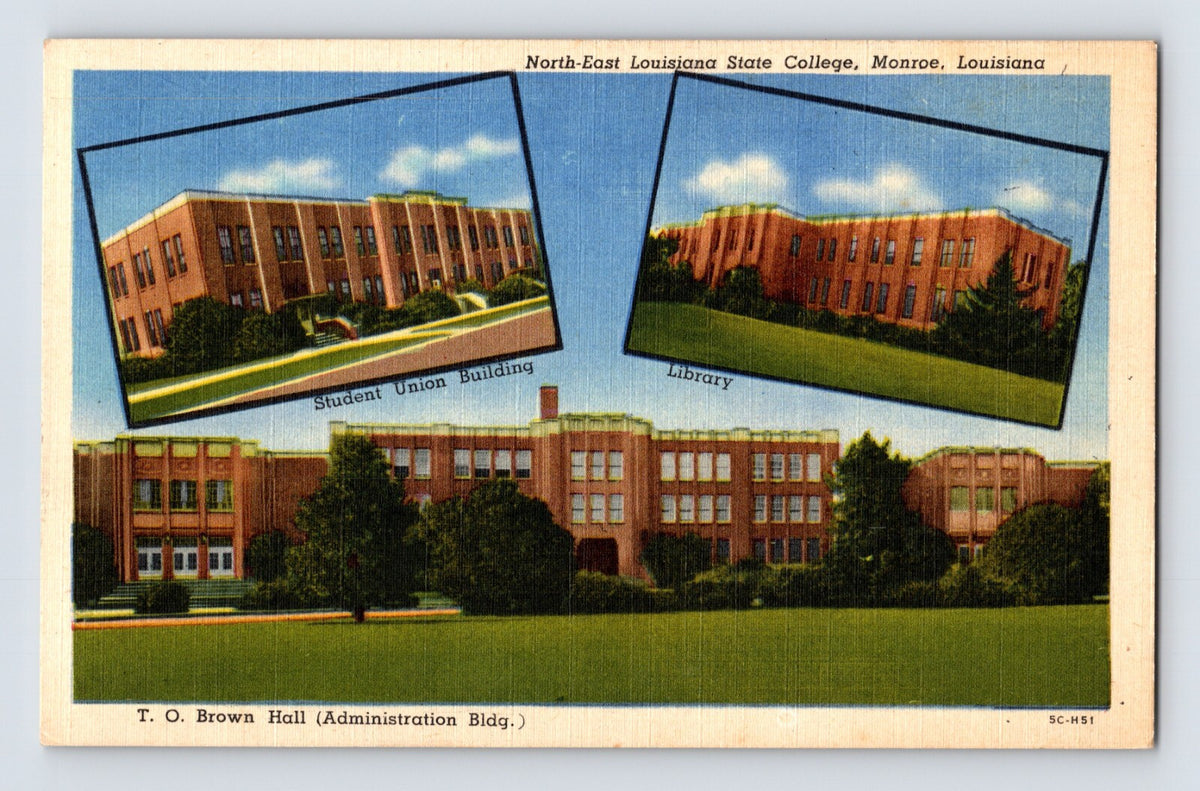 Monroe Louisiana North East Louisiana State College Brown Hall 1940s Postcard