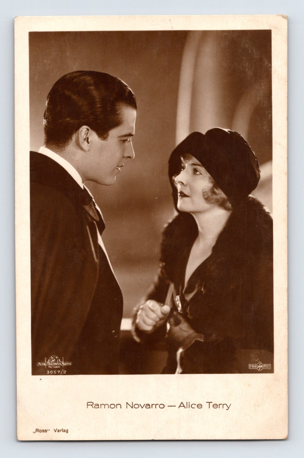 Ramon Novarro and Alice Terry portrait scene silent film actors close pose 1930s RPPC