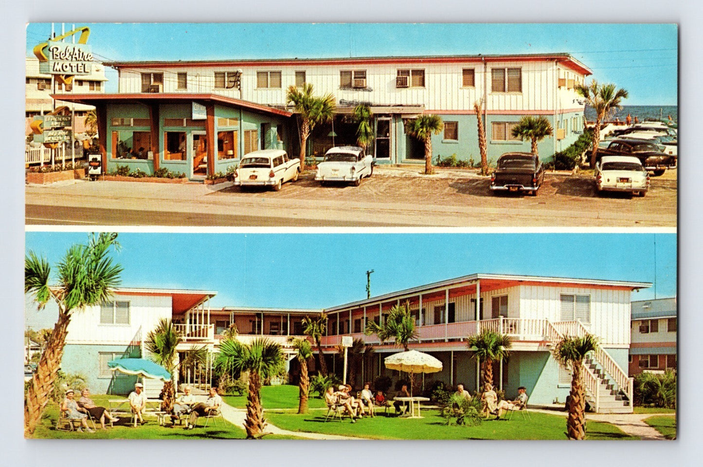 Ocean Drive Beach South Carolina Bel Air Motel 1960 mid century roadside motel chrome postcard