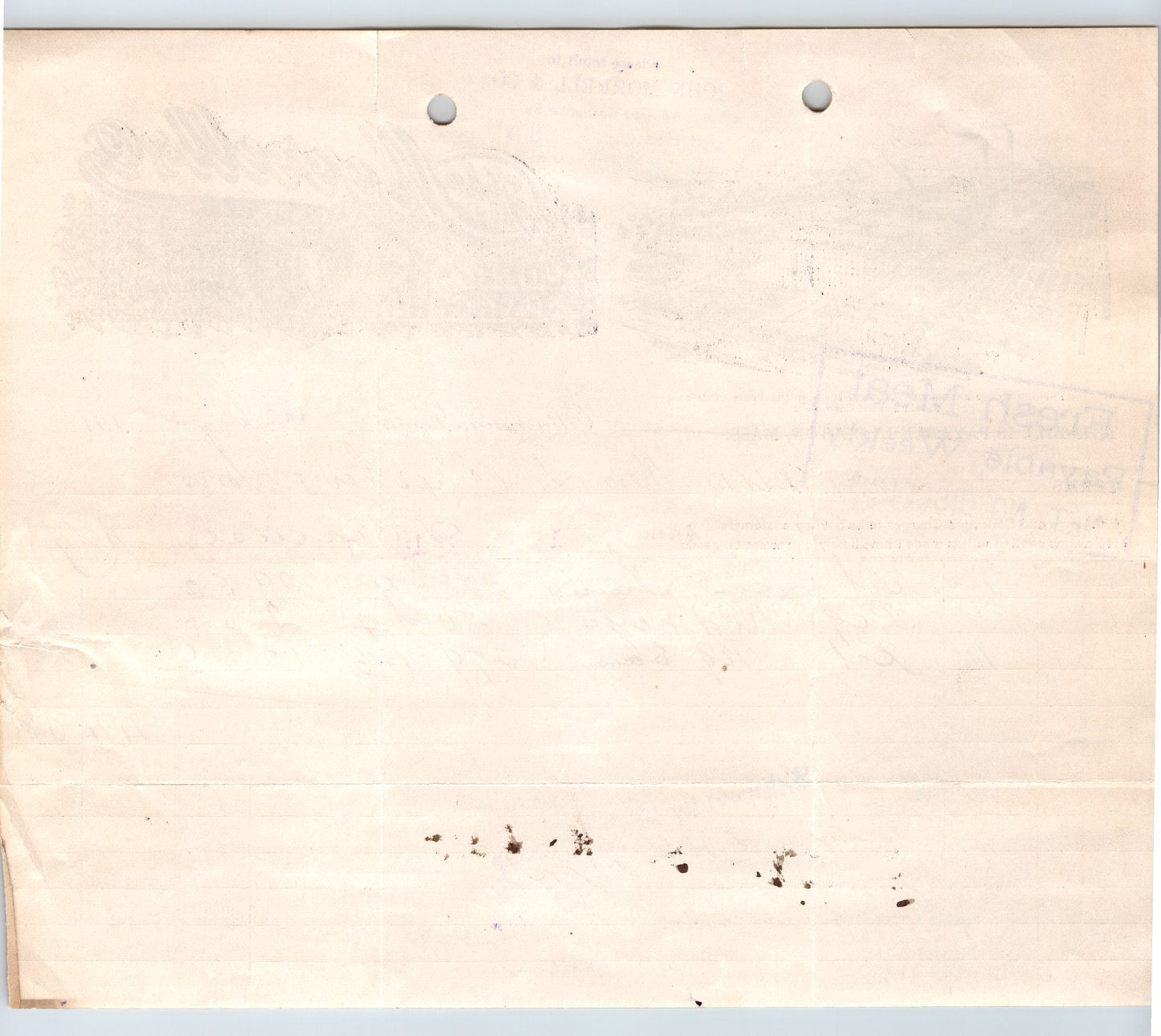 Ottumwa Iowa 1910 John Morrell Pork Packers Billhead 8 x 7