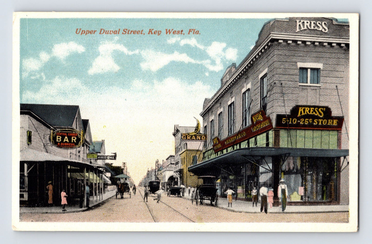 Key West Florida Upper Duval Street Kress 5 10 25 Store Central Bar horse 1910s postcard