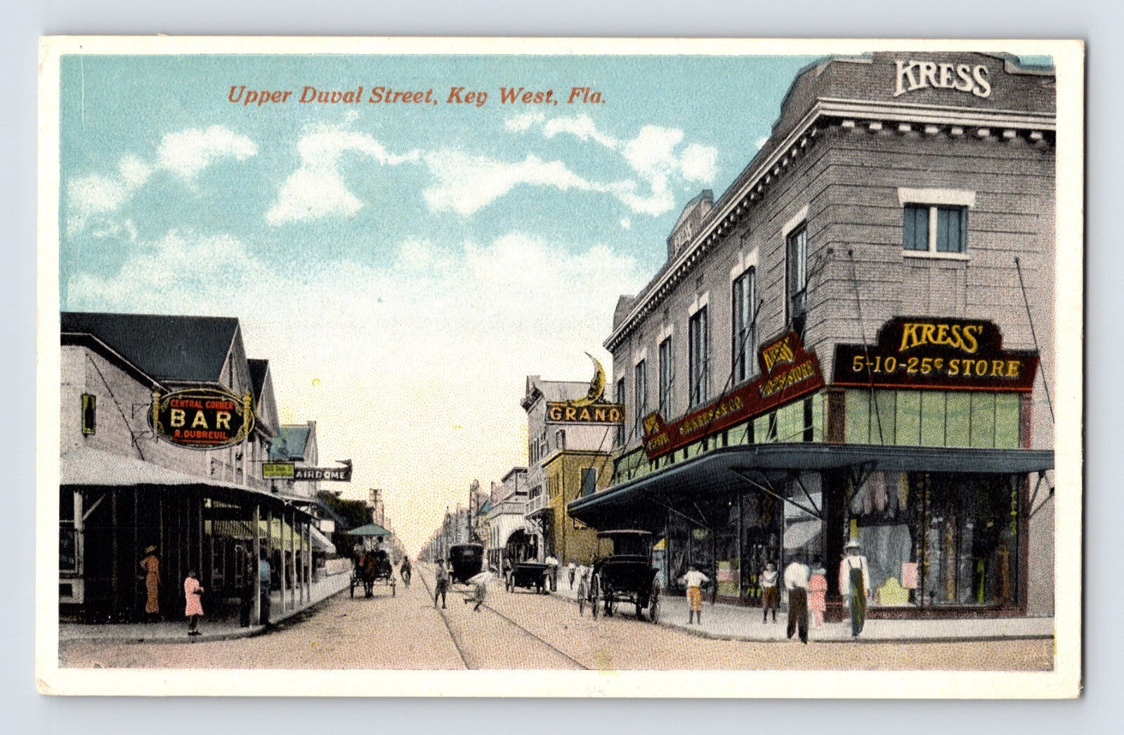 Key West Florida Upper Duval Street Kress 5 10 25 Store Central Bar horse 1910s postcard