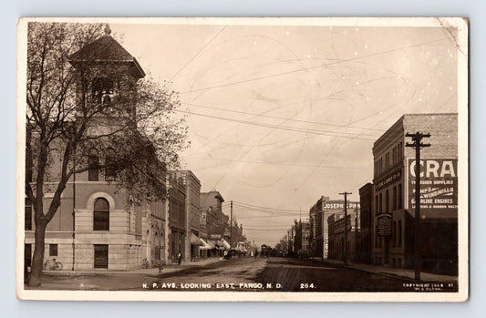 Fargo North Dakota Northern Pacific Avenue East 1909 RPPC Postcard
