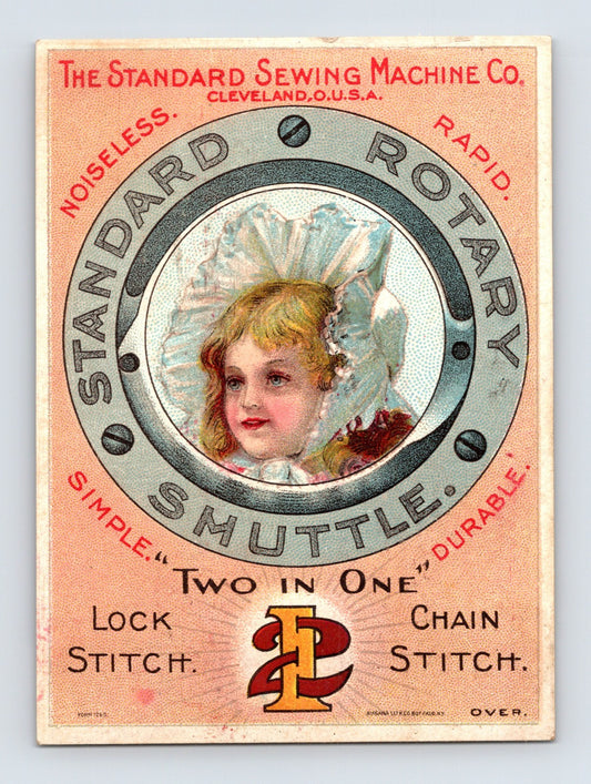 Standard Sewing Machine girl portrait rotary shuttle Victorian trade card 1890s