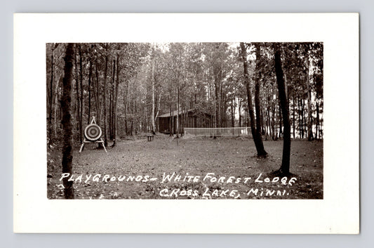 Cross Lake Minnesota White Forest Lodge Playground 1940s RPPC EKC Postcard