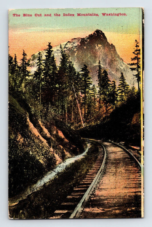 Index Washington Blue Cut railway tracks mountain view 1911 posted divided back postcard