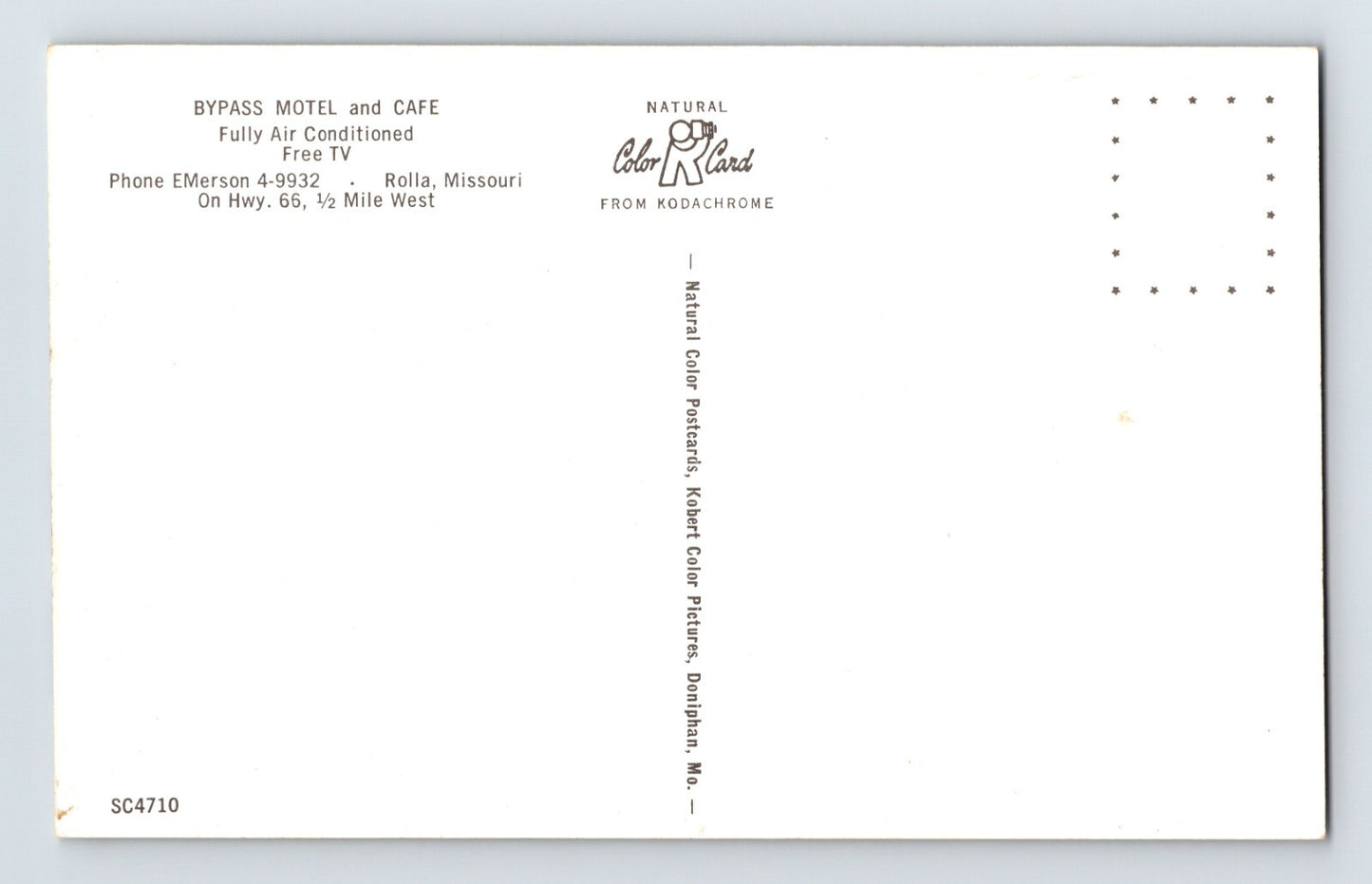 Rolla Missouri Bypass Motel Route 66 Sign 1960s Postcard Unposted Chrome