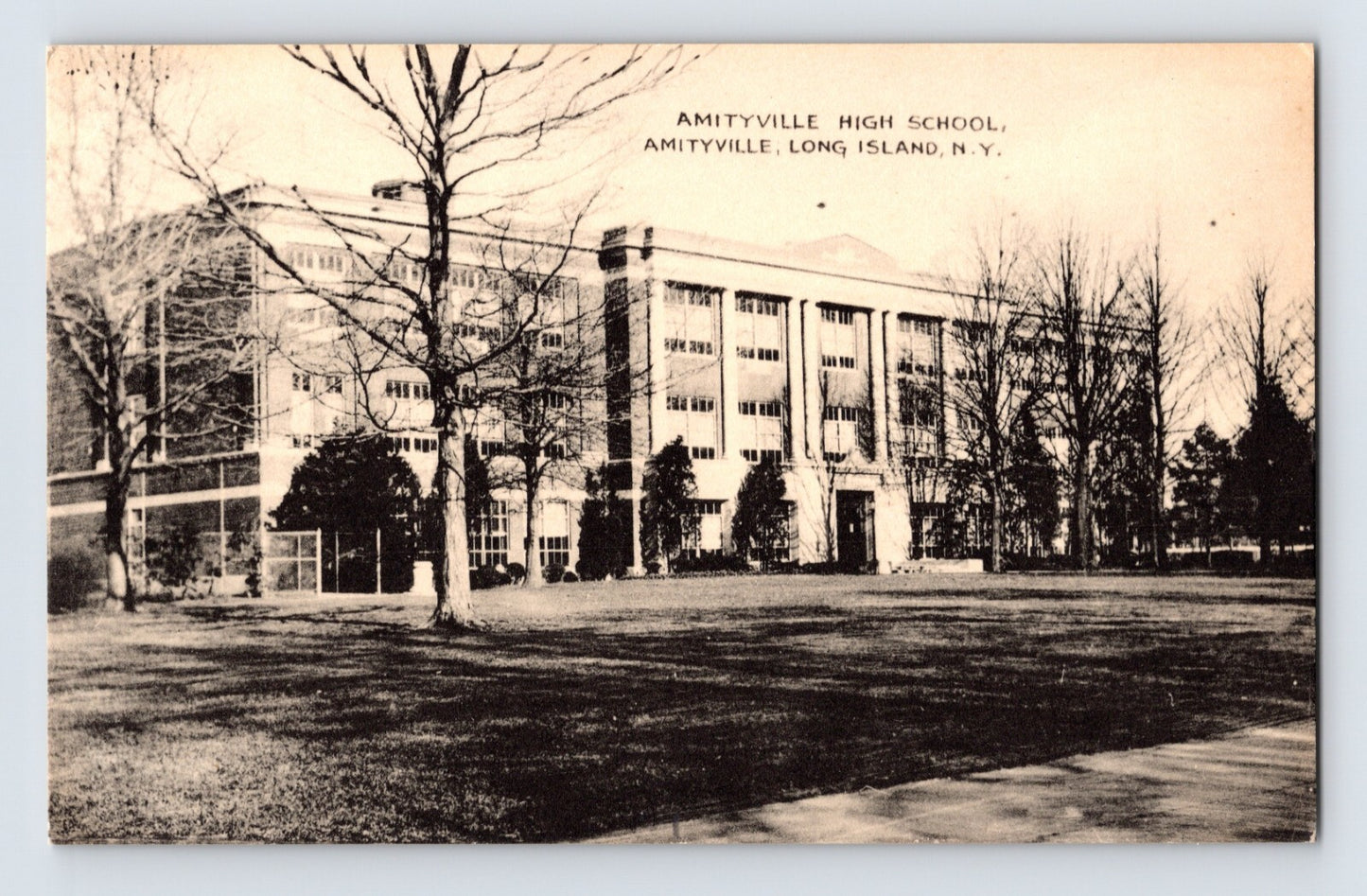 Amityville New York Long Island High School 1940s Postcard Unposted