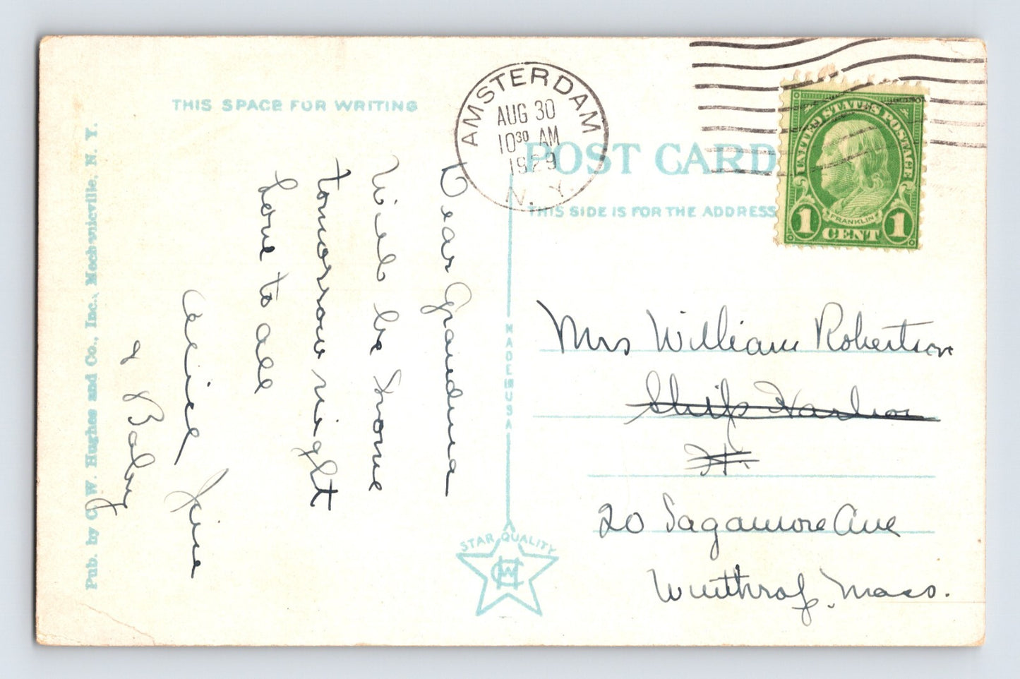 Amsterdam New York Academy Street School 1929 Postcard Posted White Border